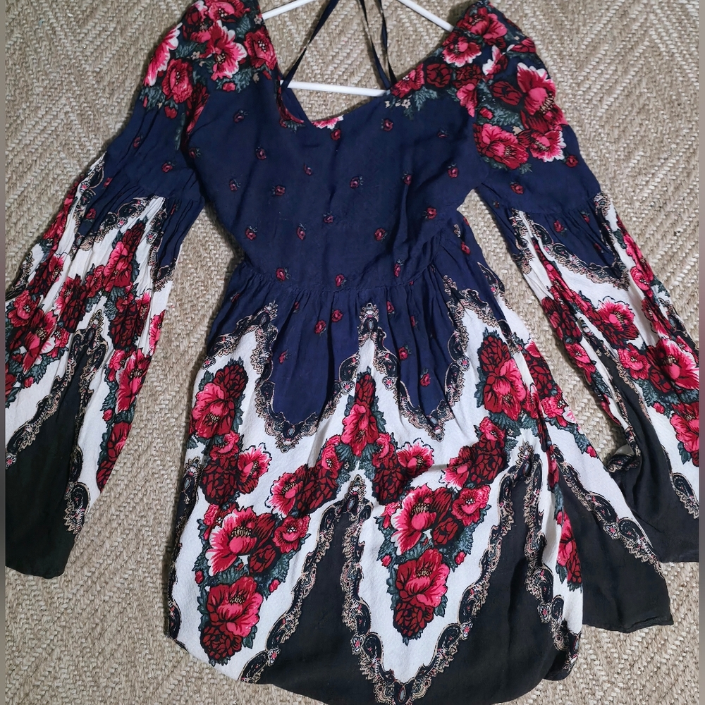 Free People Navy and Red Floral Maxi Dress - Picture 2 of 6